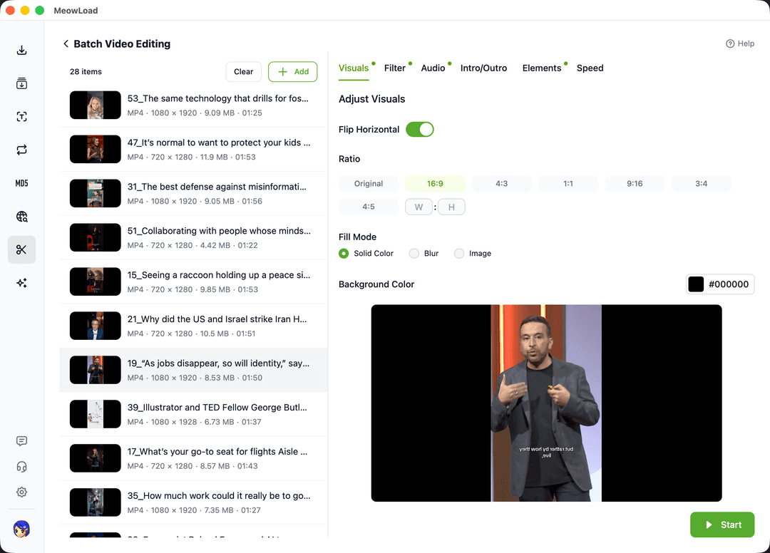 Convertidor de relación de aspecto de vídeo por lotes